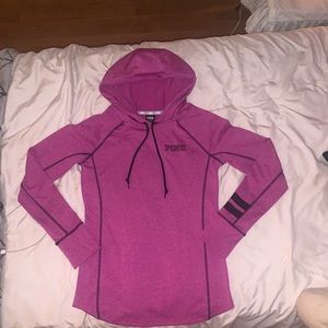 Pink hooded athletic sweatshirt